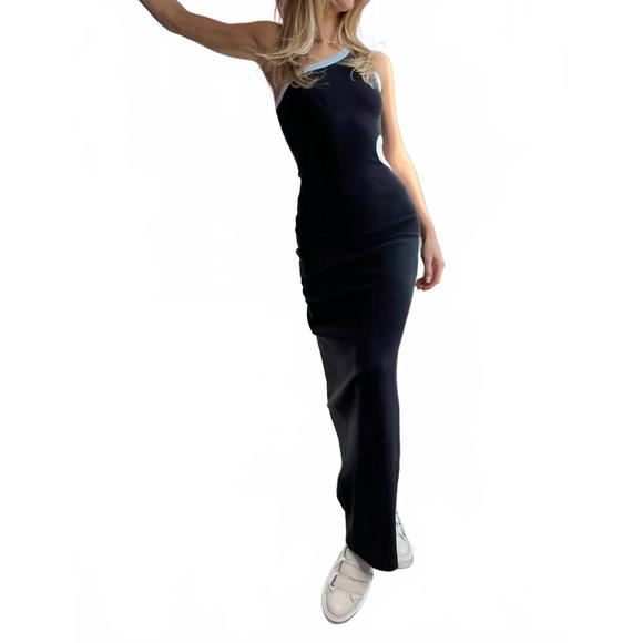 NEW THIRD FORM ring around one shoulder maxi dress in black